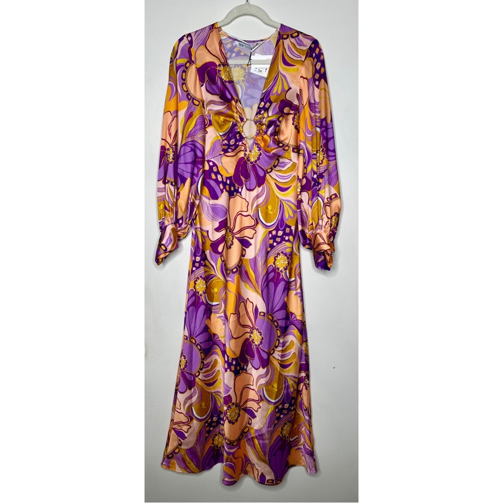 Zara Retro 70s Purple Floral Maxi Dress